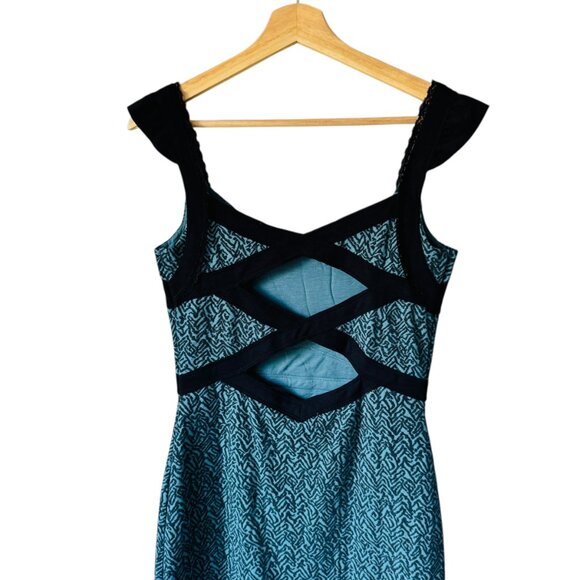 Free People Dress Sm Cross My Heart Teal Black Fitted Mini Back Cut Out Sexy - Picture 5 of 13